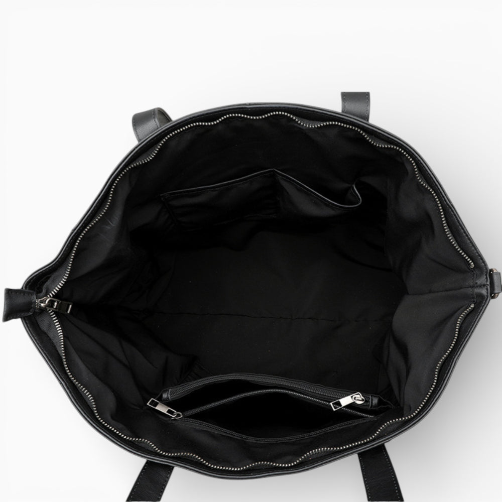 Grand format sac à main en cuir pour femme modèle La Prestance de la marque Élégance Cuir, intérieur