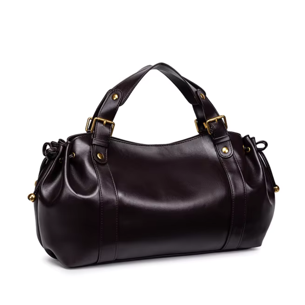 Sac à main vintage Élégance Cuir Noemi avec poignée en cuir et détails élégants, vue de face.