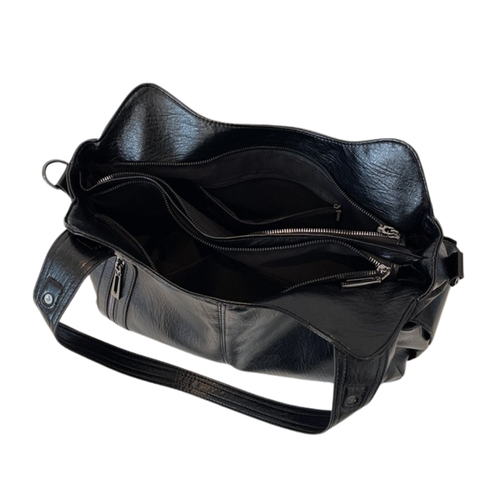Grand sac à main souple Élégance Cuir Lucie avec poignée en cuir et design élégant, vue de face sur fond blanc