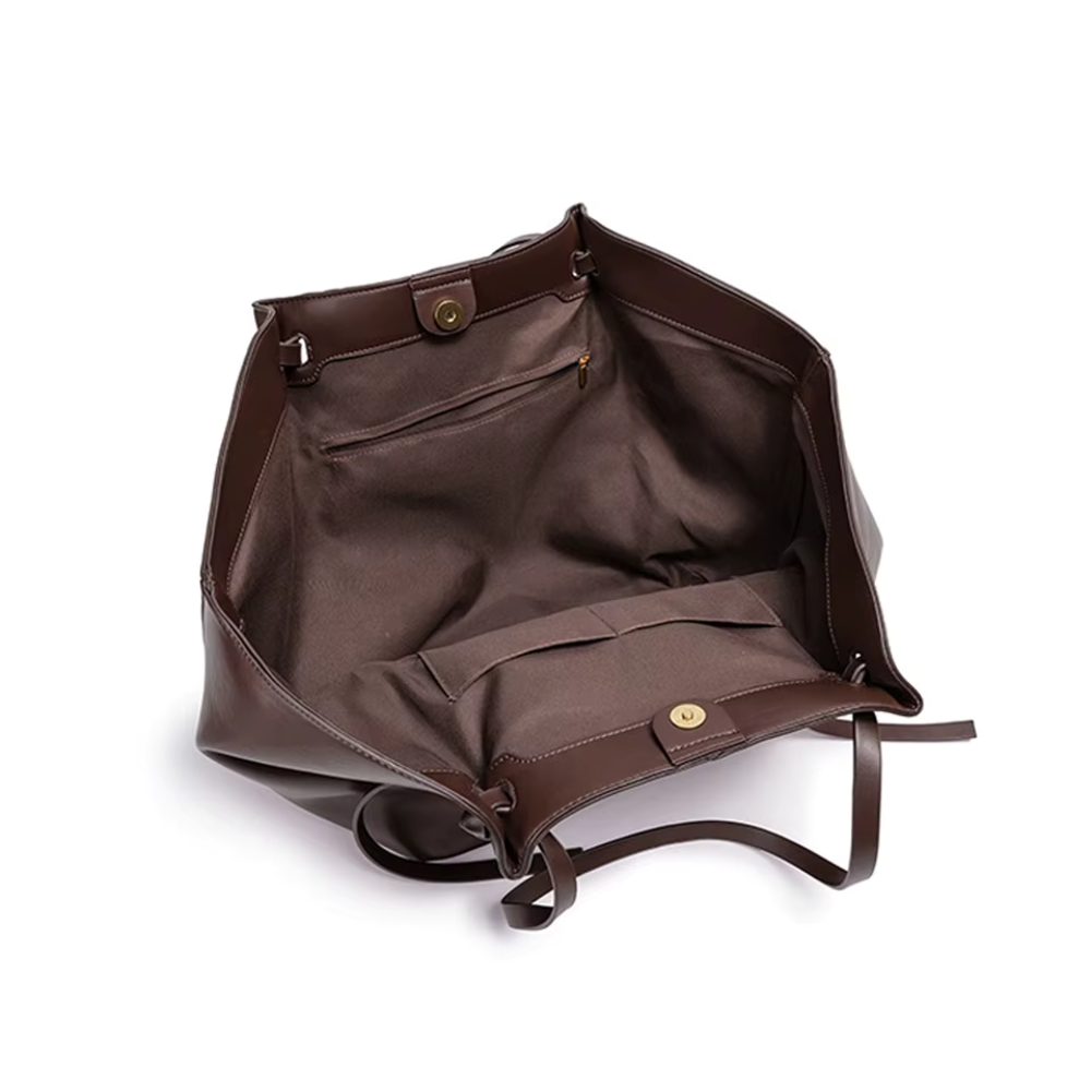 Grand sac à main cabas Élégance Cuir, en cuir, avec poignées et poche extérieure, parfait pour la course et le quotidien.