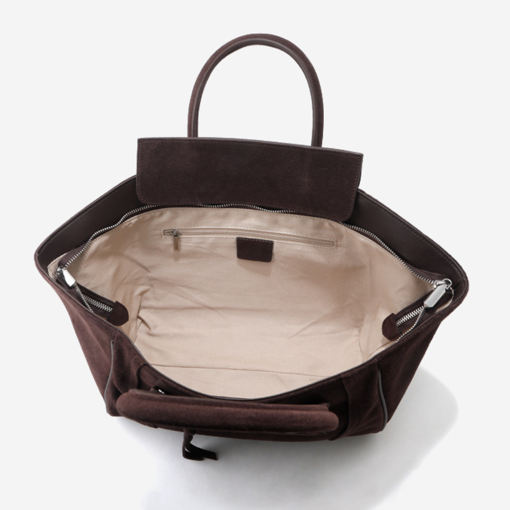 Grand sac cabas femme en daim SIENNA Élégance Cuir, avec poignées en cuir et design spacieux pour le quotidien.