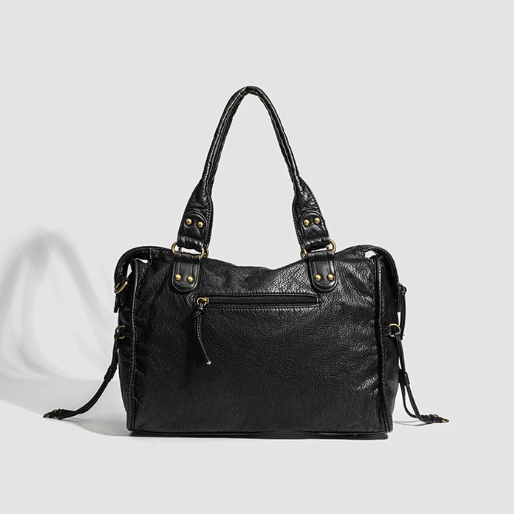 Grand sac à main de cours vintage Élégance Cuir avec bandoulière, en cuir marron et design classique, vue de face sur fond blanc