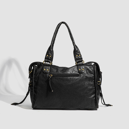 Grand sac à main de cours vintage Élégance Cuir avec bandoulière, en cuir marron et design classique, vue de face sur fond blanc