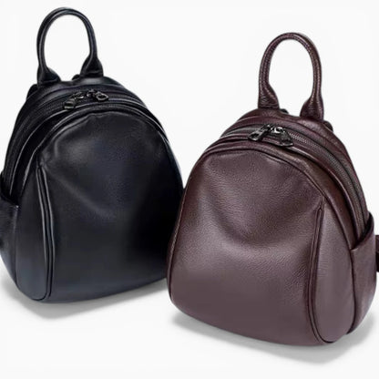 Sac à dos compact en cuir pour femme de la marque Élégance Cuir, doté d'une double fermeture éclair, 2 coloris