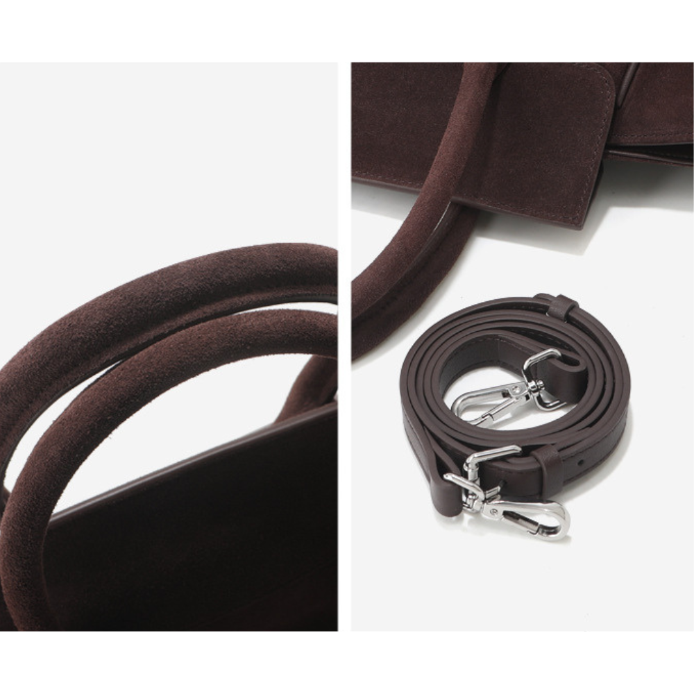 Sac cabas pour femme en daim Élégance Cuir, grand sac à main élégant avec poignées robustes et finition douce en cuir beige.