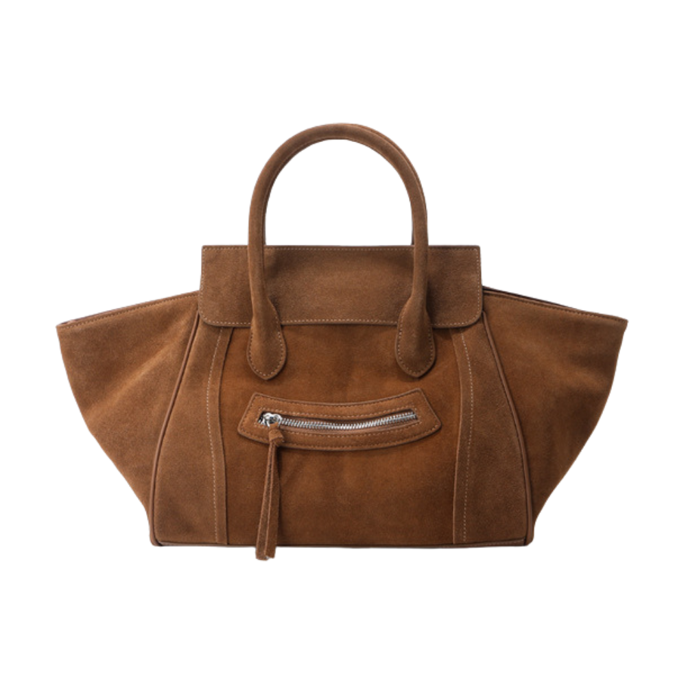 Grand sac cabas femme en daim Élégance Cuir, avec poignées en cuir et design spacieux, couleur Sienna.