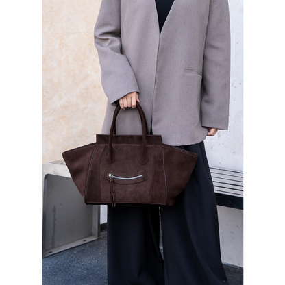 Grand sac cabas pour femme en daim de la marque Élégance Cuir, avec poignées et design élégant, couleur Sienna