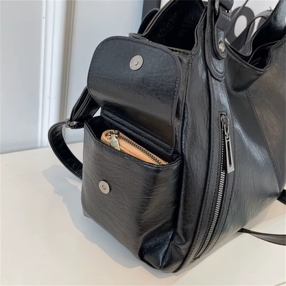 Grand sac à main souple Élégance Cuir Lucie avec poignées en cuir et espace intérieur spacieux, vue de face