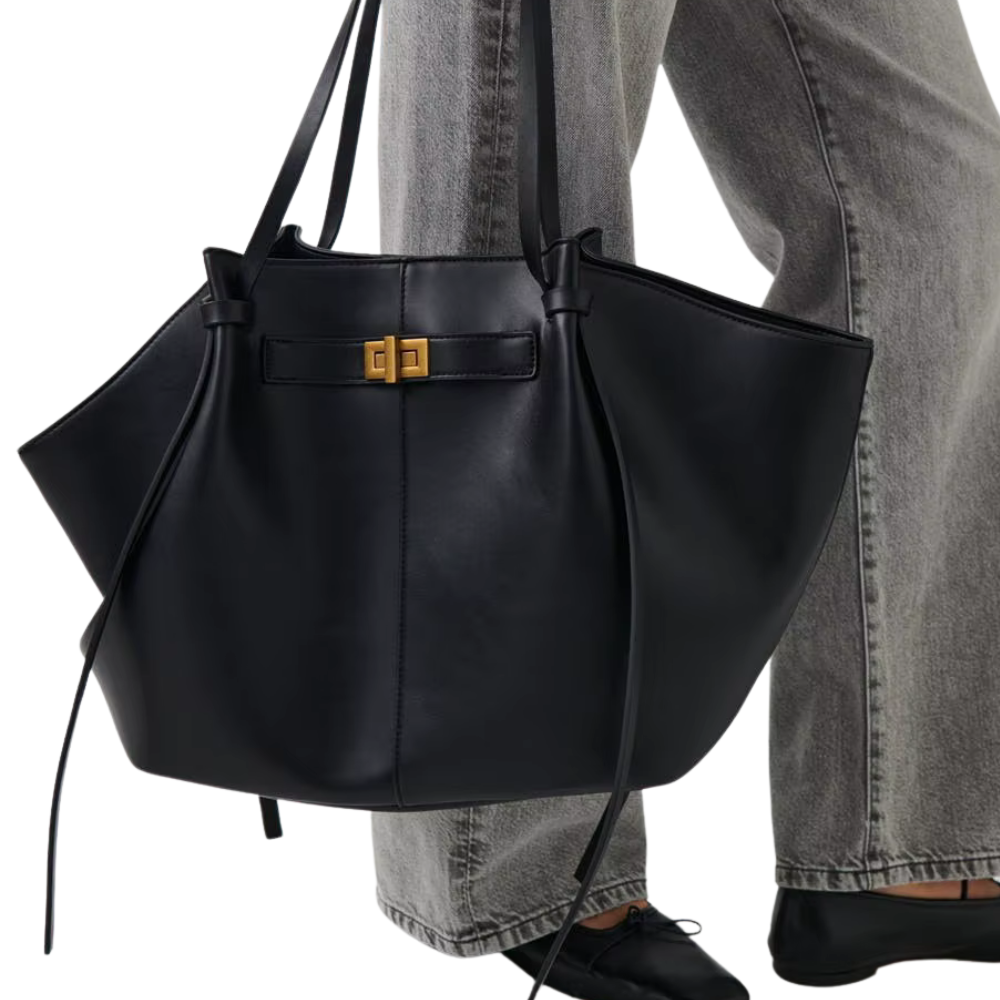 Grand sac à main de cours cabas Élégance Cuir, en cuir, avec poignées robustes et intérieur spacieux pour un usage quotidien.