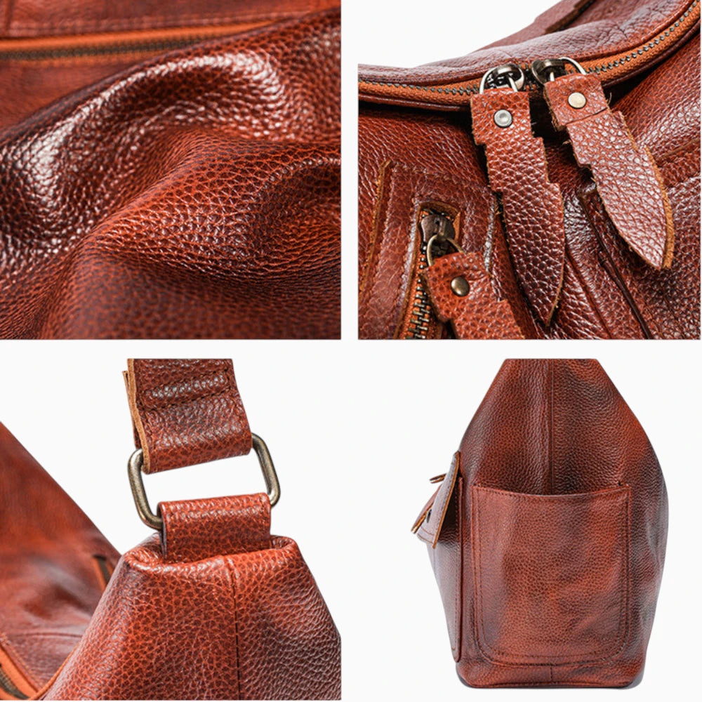 Sac à main en cuir pour femme Élégance Cuir, modèle Belle Époque avec poches extérieures élégantes vue différents zoom