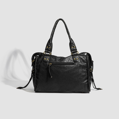 Grand sac à main de cours vintage Élégance Cuir avec bandoulière, en cuir marron, style classique et élégant.