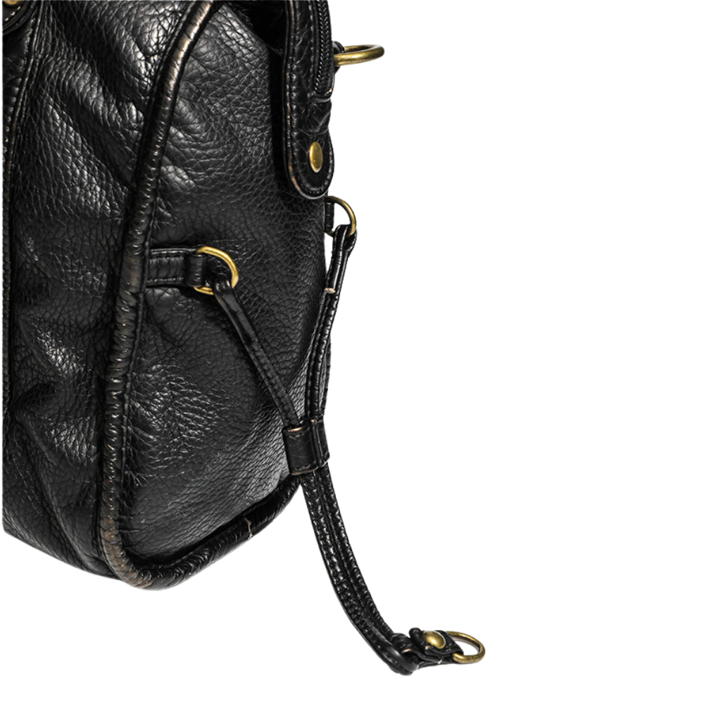 Grand sac à main vintage Élégance Cuir à bandoulière, en cuir marron avec détails en métal, style classique et élégant.