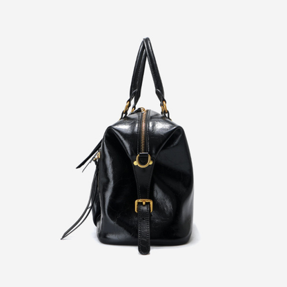 Sac à main femme en cuir noir Élégance Cuir, élégant sac à main avec bandoulière et poches pour femmes.