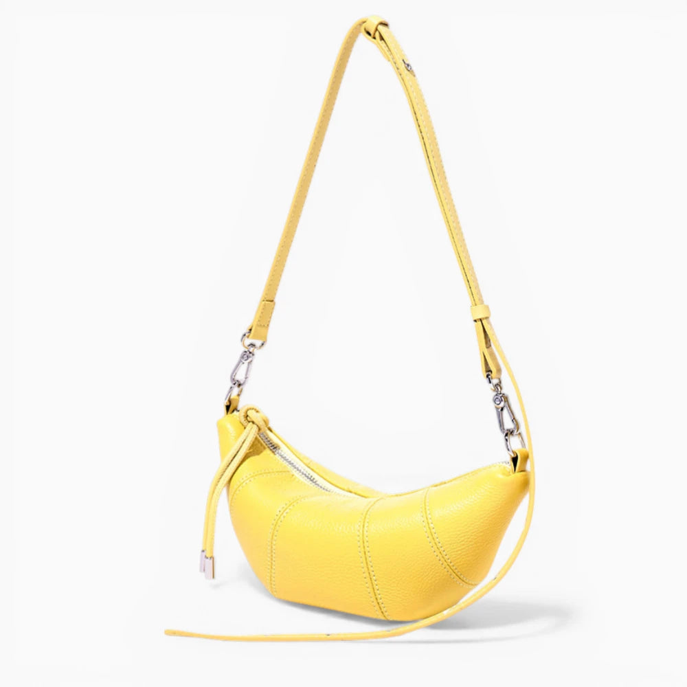 Demi-lune en cuir pour femme, modèle Mademoiselle de la marque Élégance Cuir, vue de coté couleur jaune