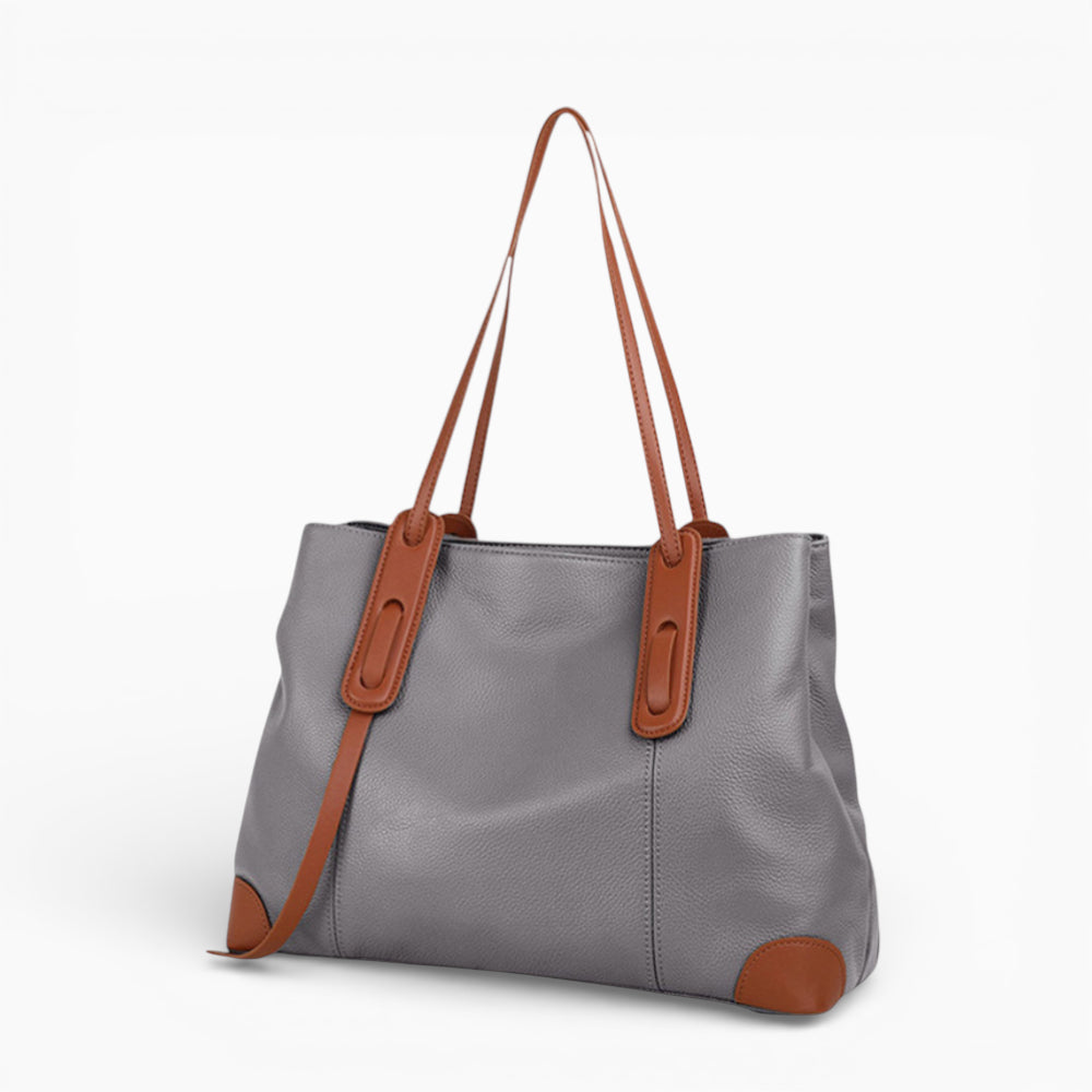 Grand format cuir sac à main pour femme modèle La Victoire de la marque Élégance Cuir, vue de coté gris