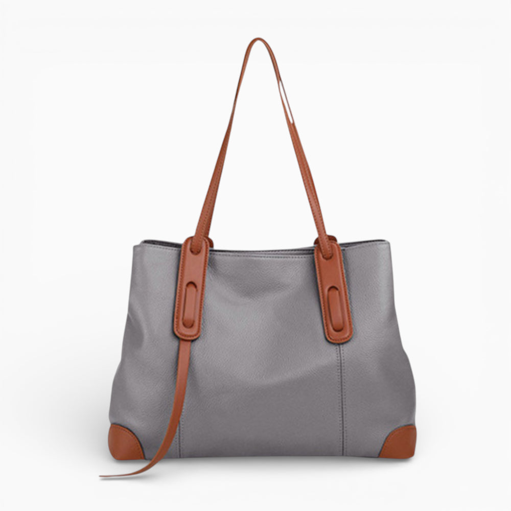 Grand format cuir sac à main pour femme modèle La Victoire de la marque Élégance Cuir, vue de face gris