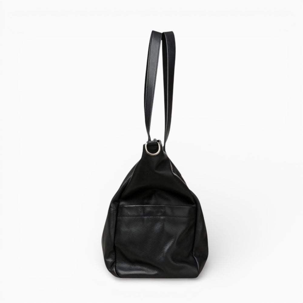 Grand format en cuir noir pour femme, sac à main Élégance Cuir modèle La Prestance, vue de profil