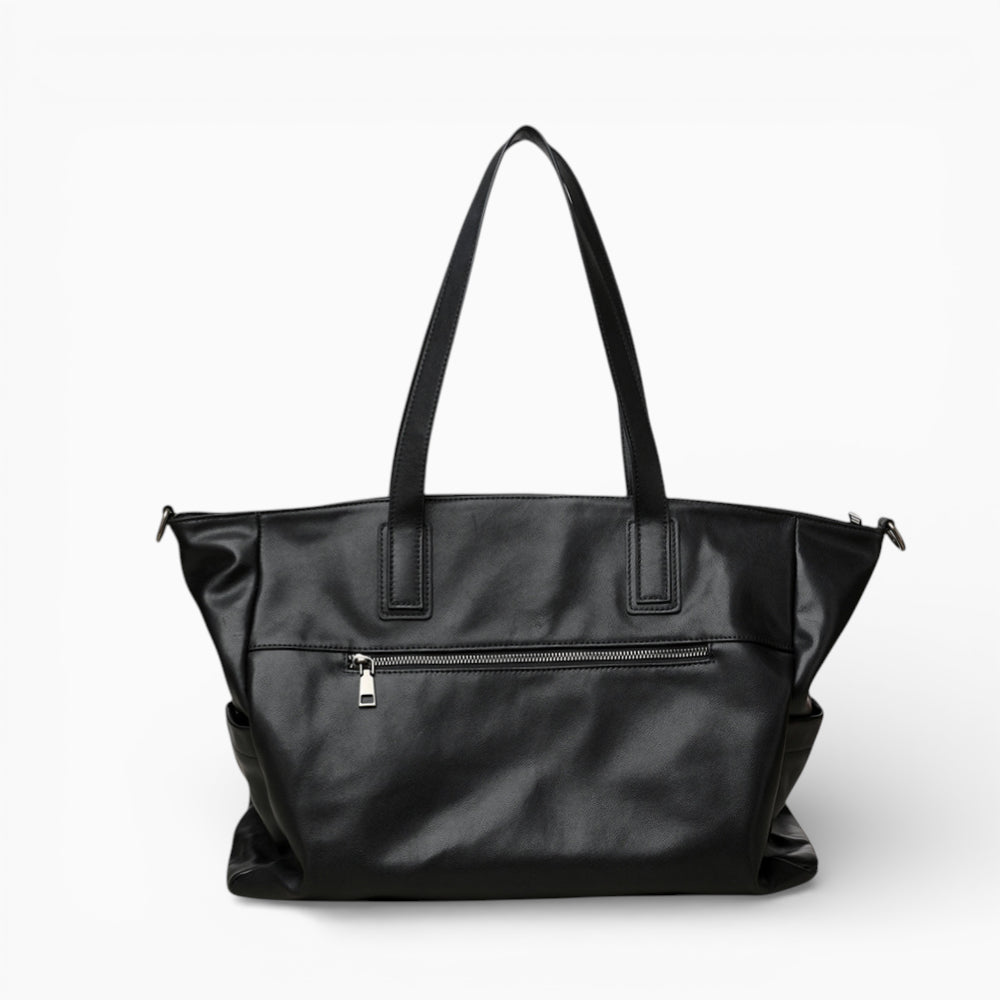 Grand format sac à main en cuir pour femme modèle La Prestance de la marque Élégance Cuir, noir vue de dos 