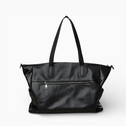 Grand format sac à main en cuir pour femme modèle La Prestance de la marque Élégance Cuir, noir vue de dos 