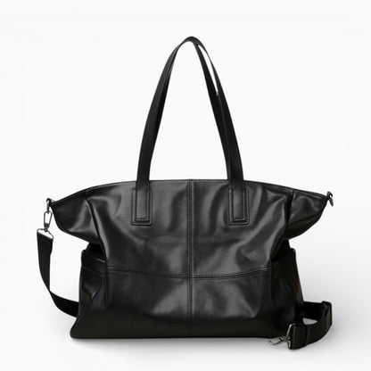 Grand format sac à main en cuir pour femme modèle La Prestance de la marque Élégance Cuir, noir vue de face