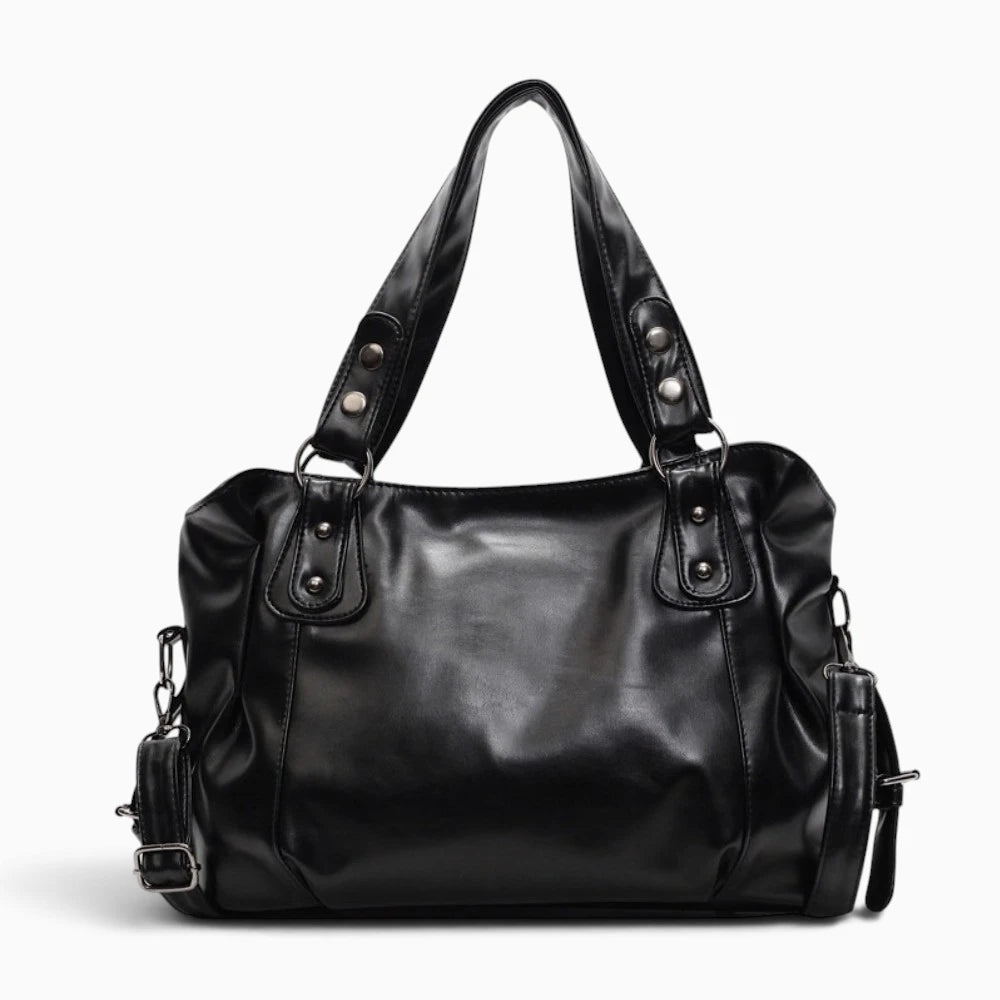 Grand sac à main de cours rétro et souple Élégance Cuir, en cuir marron avec poches latérales et poignée robuste.