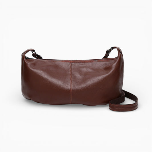 Grand sac banane en cuir marron pour femme, modèle Rubis de Élégance Cuir, marron vue de face 