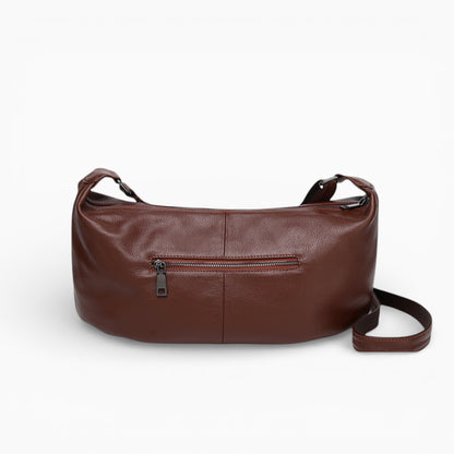 Grand sac banane en cuir marron pour femme, modèle Rubis de la marque Élégance Cuir, vue de dos