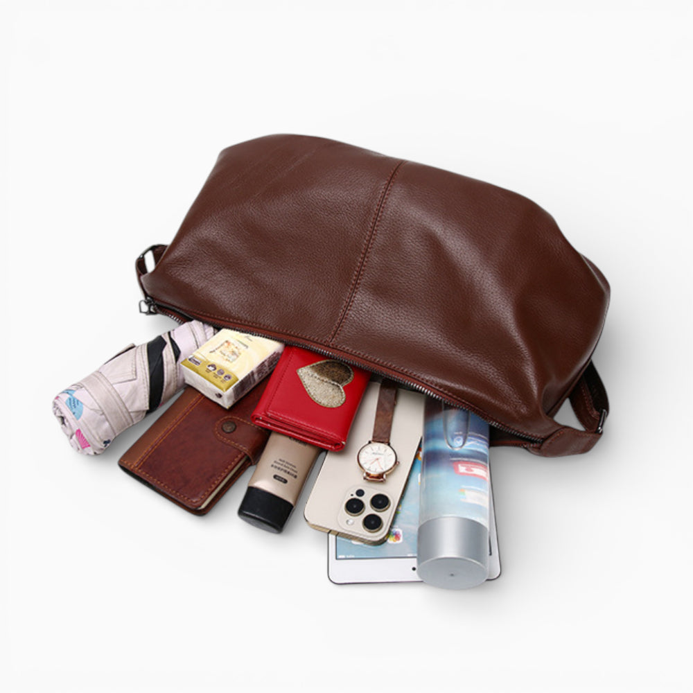 Grand sac banane en cuir pour femme, modèle Rubis de la marque Élégance Cuir, intérieur
