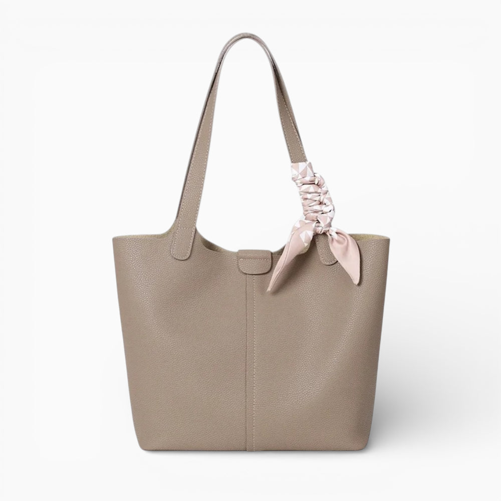 Grand sac cabas en cuir gris éléphant pour femme, modèle Toulouse de la marque Élégance Cuir, vu de face.