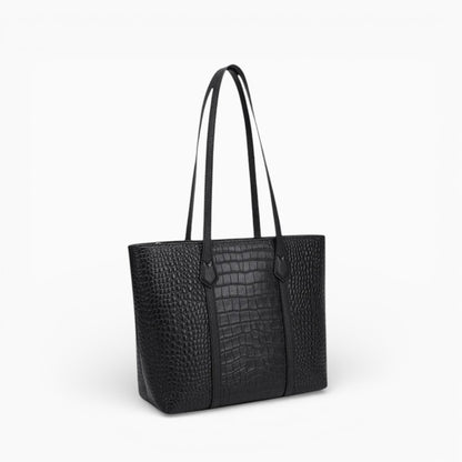 Grand sac cabas en cuir noir pour femme, modèle Versailles de la marque Élégance Cuir, avec grand espace de rangement.