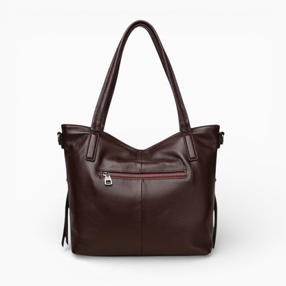 Grand sac à main en cuir pour femme, modèle La Sorbonne d'Élégance Cuir, vue de dos marron foncé