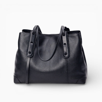 Grand sac à main en cuir pour femme, modèle La Victoire d'Élégance Cuir, vue de face noir
