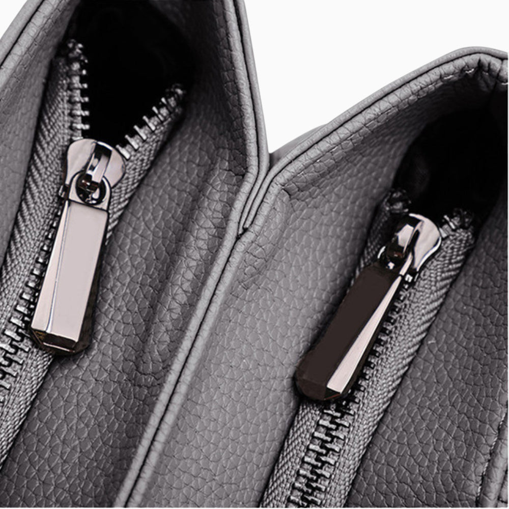 Grand sac à main en cuir pour femme modèle La Victoire de la marque Élégance Cuir, double fermeture zippée