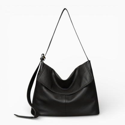 Grand sac à main en cuir souple pour femme, modèle La Distinction de la marque Élégance Cuir, vue de face noir