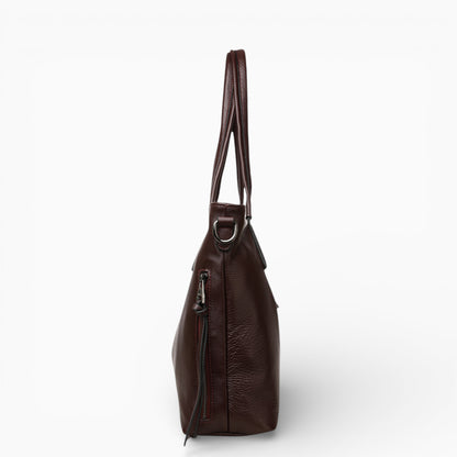 Grand sac à main vertical en cuir pour femme, modèle La Sorbonne par Élégance Cuir, vue de profil 