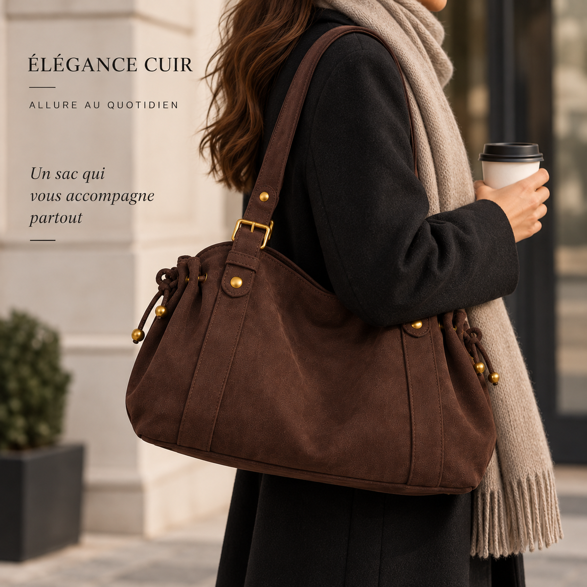 Grand sac à main de cours bowling Élégance Cuir, grand modèle en cuir avec poignées et fermeture élégante.