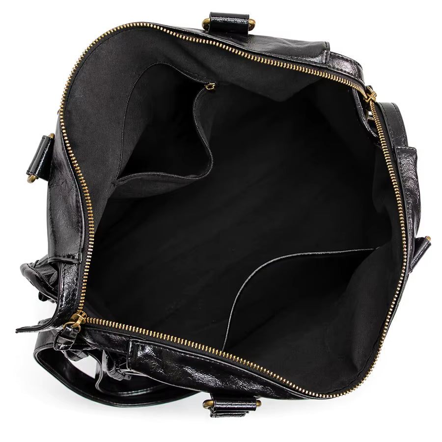 Grand sac de cours étudiant Élégance Cuir avec intérieur spacieux et compartiments pour livres et fournitures.