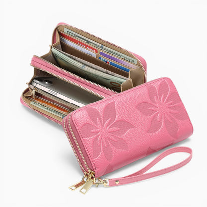 Portefeuille femme en cuir modèle Fleur Élégante de la marque Élégance Cuir, couleur rose