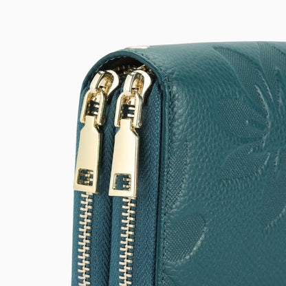 Portefeuille femme en cuir, modèle Fleur Élégante de la marque Élégance Cuir, fermeture zippée.