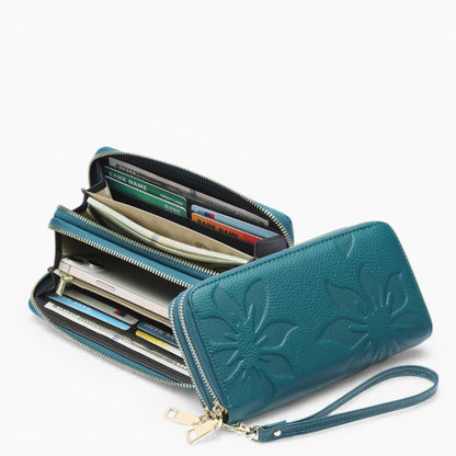 Portefeuille femme en cuir modèle Fleur Élégante par Élégance Cuir, vue intérieur.