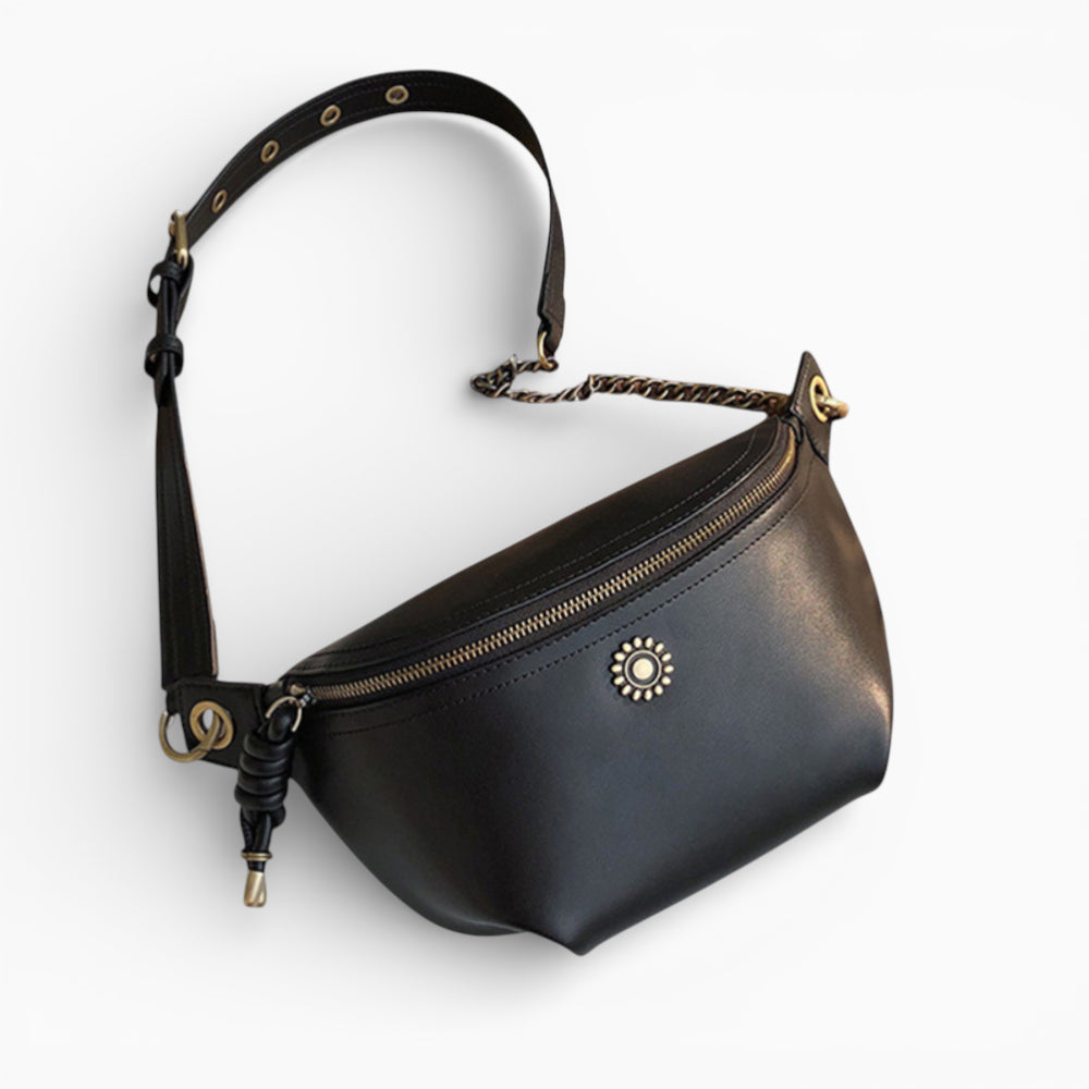 Sac banane chic en cuir Émeraude pour femme, signé Élégance Cuir, style 1