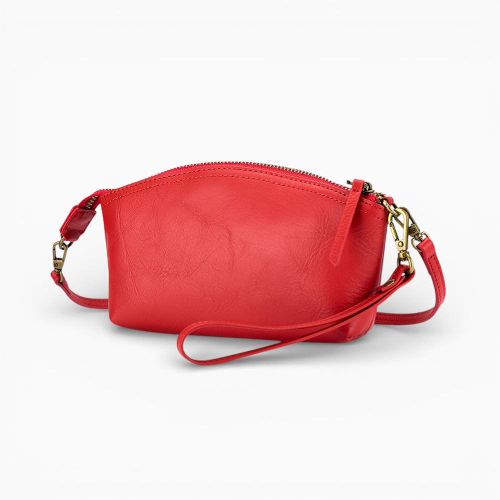 Sac banane compact en cuir pour femme, modèle Bijou de la marque Élégance Cuir, rouge vue de coté