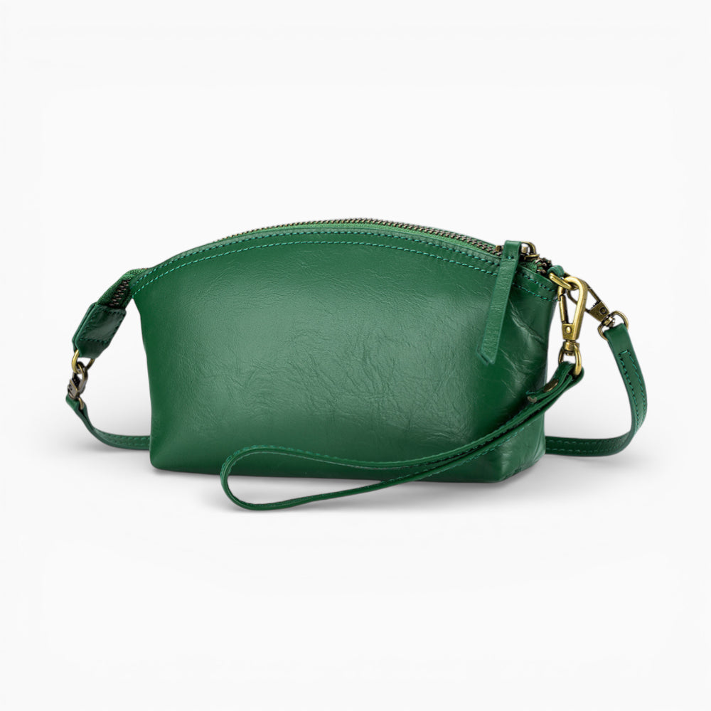 Sac banane compact en cuir pour femme, modèle Bijou de la marque Élégance Cuir, vert vue de coté