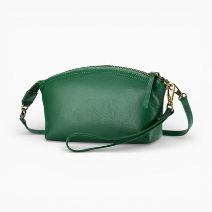 Sac banane compact en cuir pour femme, modèle Bijou de la marque Élégance Cuir, vert vue de coté