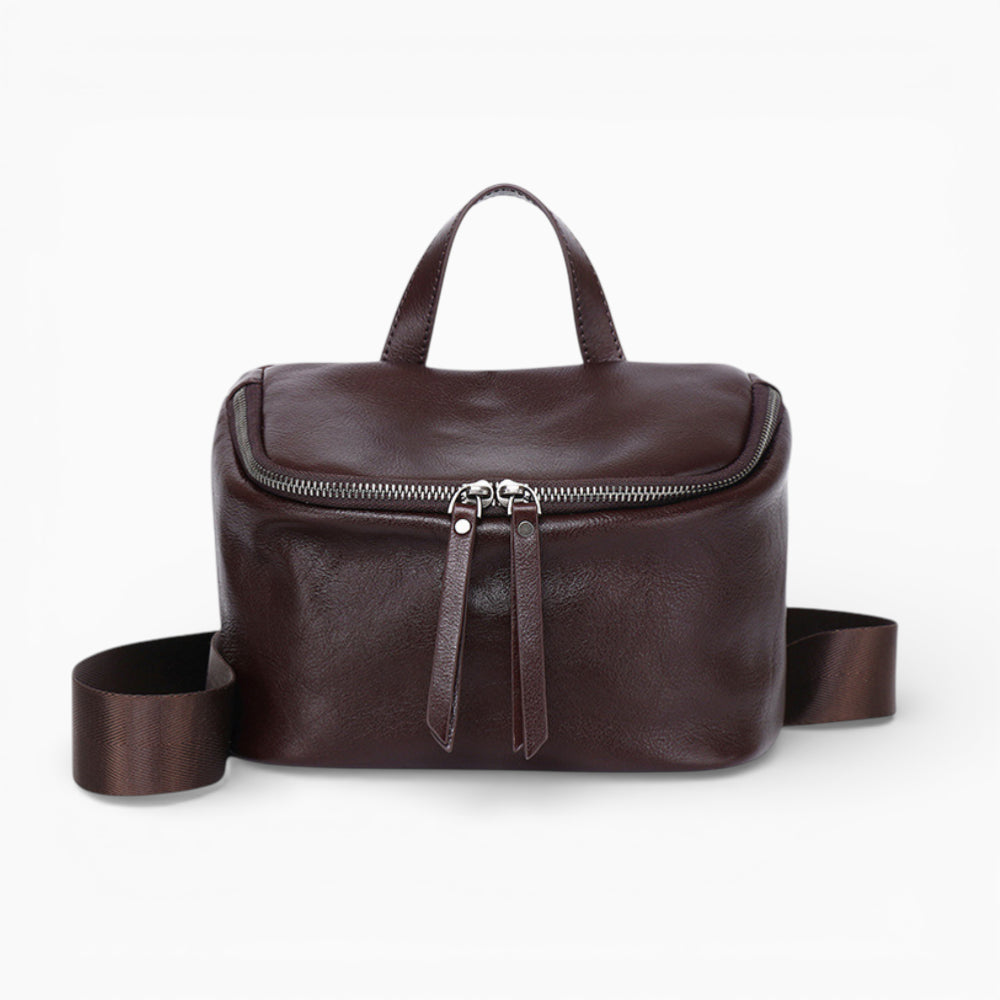 Sac banane cuir femme structuré modèle Diamant d'Élégance Cuir, marron foncé vue de face