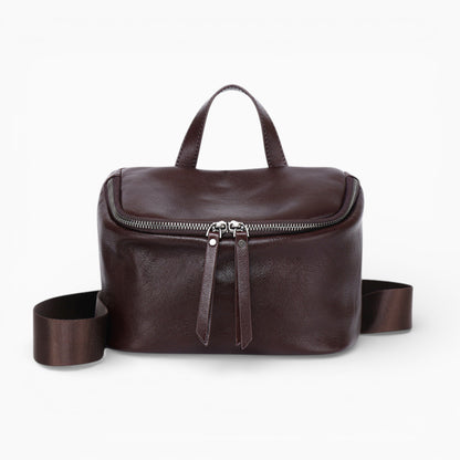 Sac banane cuir femme structuré modèle Diamant d'Élégance Cuir, marron foncé vue de face