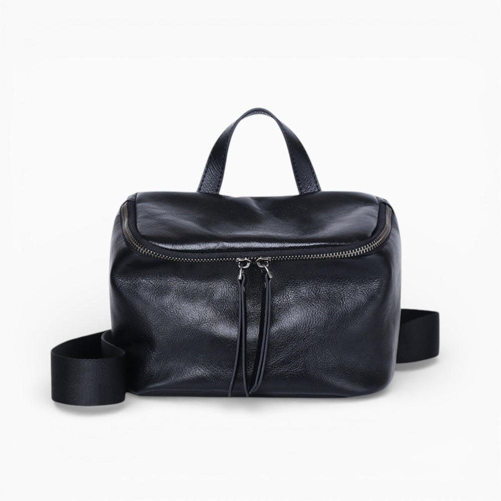 Sac banane cuir structuré pour femme Élégance Cuir, modèle Diamant, noir vue de face