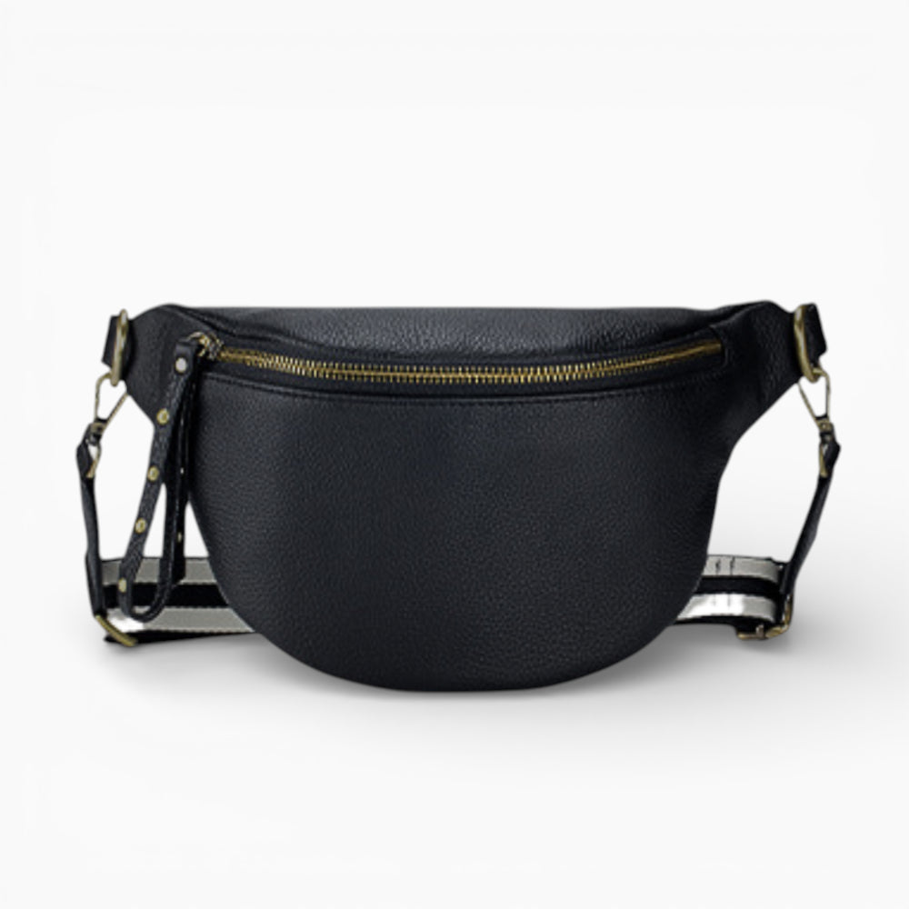 Sac banane en cuir pour femme Élégance Cuir, modèle moderne Perle, noir vue de face
