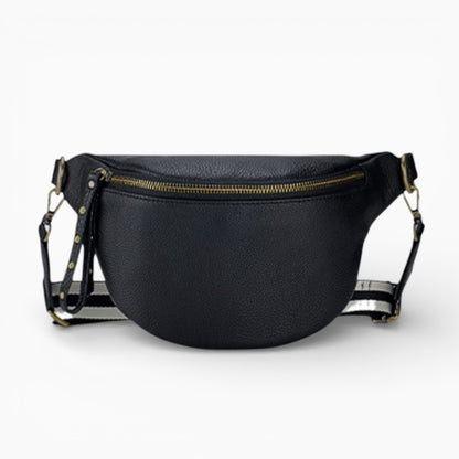 Sac banane en cuir pour femme Élégance Cuir, modèle moderne Perle, noir vue de face