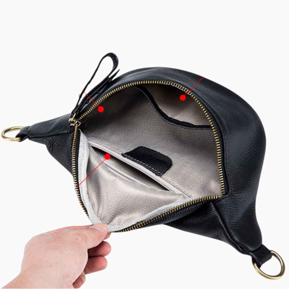 Sac banane en cuir pour femme, modèle Perle d'Élégance Cuir, noir intérieur